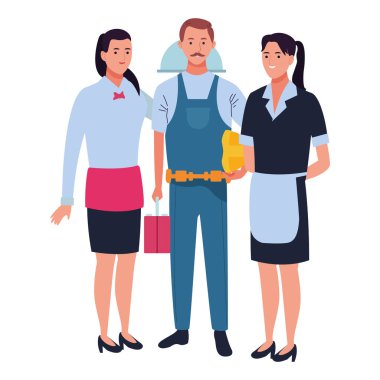 Profesyoneller işçi karakterleri çizgi film gülümseyen