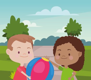 Sevimli mutlu çocuklar eğlenceli karikatürler sahip