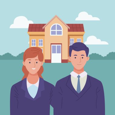 Profesyoneller işçiler çift gülümseyen karikatürler