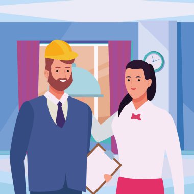 Profesyoneller işçiler çift gülümseyen karikatürler