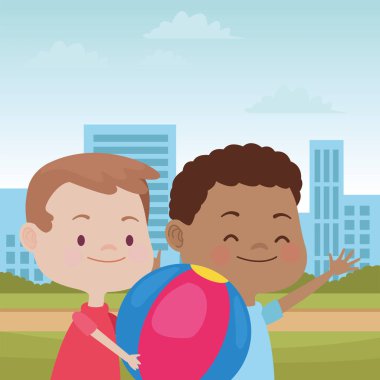 Sevimli mutlu çocuklar eğlenceli karikatürler sahip