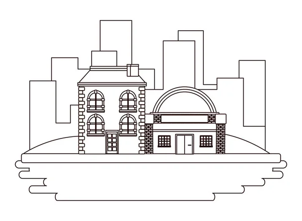 Bâtiments urbains et architecture urbaine en noir et blanc — Image vectorielle