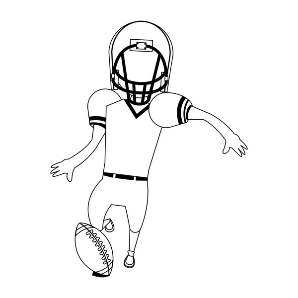 Amerika olahraga sepak bola kartun dalam hitam dan putih - Stok Vektor