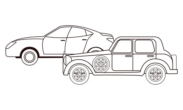 Винтаж и классика с современными автомобилями в черном и белом — стоковый вектор