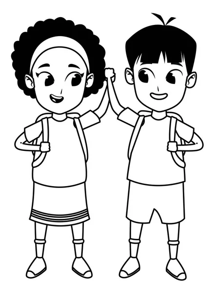 Adorable lindo niños dibujos animados de la infancia en blanco y negro — Vector de stock