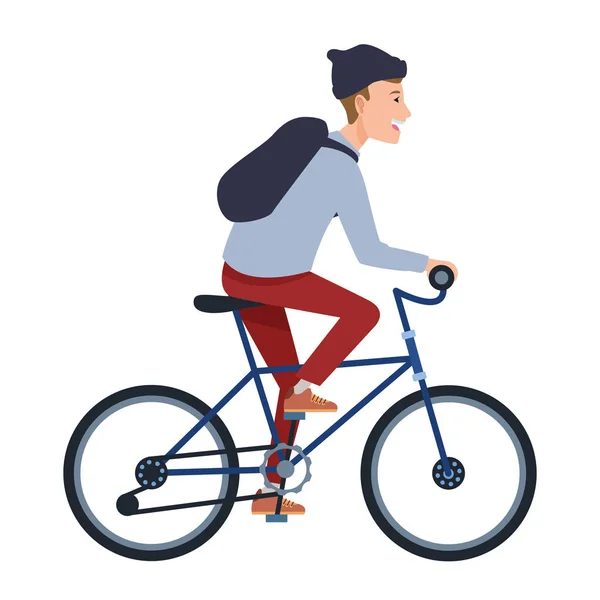 Молодой человек на велосипеде мультфильм — стоковый вектор