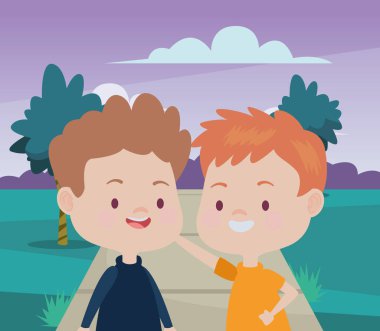 Sevimli mutlu çocuklar eğlenceli karikatürler sahip