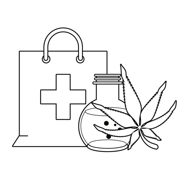 Cannabis martihuana sativa hemp cartoon in black and white — Stock Vector