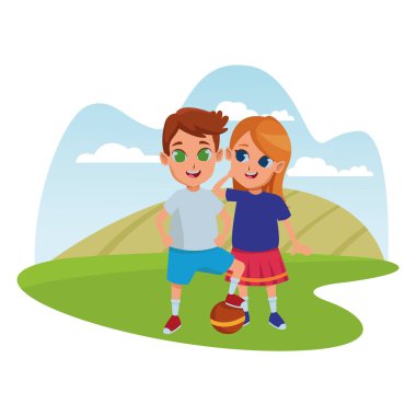 Çocuk arkadaşlar oyun ve gülümseyen çizgi film