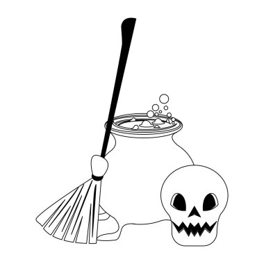 siyah beyaz cadılar bayramı ekim korkutucu kutlama karikatür