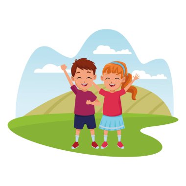 Çocuk arkadaşlar oyun ve gülümseyen çizgi film