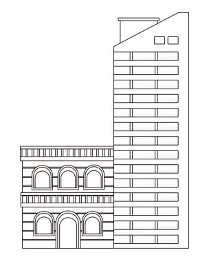 Kentsel binalar ve şehir mimarisi siyah beyaz