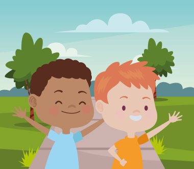 Sevimli mutlu çocuklar eğlenceli karikatürler sahip