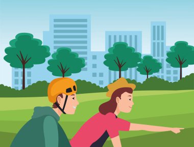 Bisiklete binen gençler karikatür