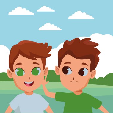 Sevimli çocuklar park karikatür oynarken