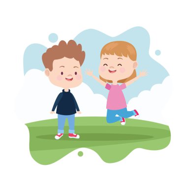 Parkta oynayan ve gülümseyen çocuklar