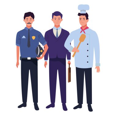 Profesyoneller işçi karakterleri çizgi film gülümseyen