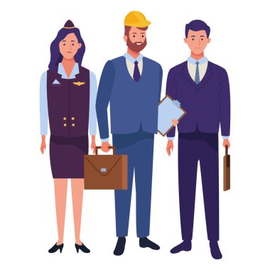 Profesyoneller işçi karakterleri çizgi film gülümseyen