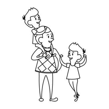 siyah beyaz babalar günü aile kutlama karikatür