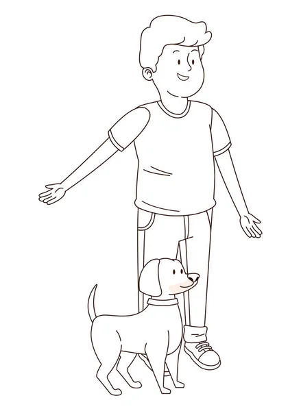 Мбаппе улыбается и выгуливает собаку — стоковый вектор