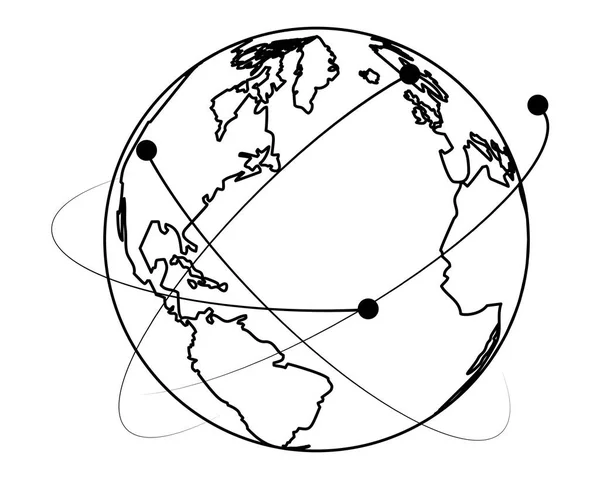 世界地图网络地球卡通在黑色和白色 — 图库矢量图片