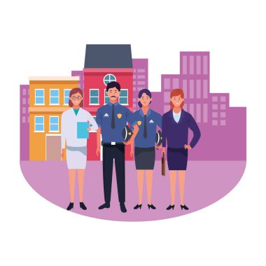 Profesyoneller işçiler karikatürler gülümseyen