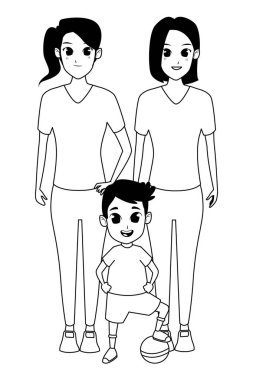 Aile ebeveynleri ve çocuk karikatürler siyah beyaz