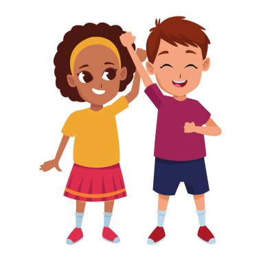 Küçük çocuklar eğlenceli ve gülümseyen karikatürler sahip