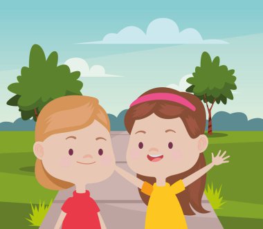 Sevimli mutlu çocuklar eğlenceli karikatürler sahip