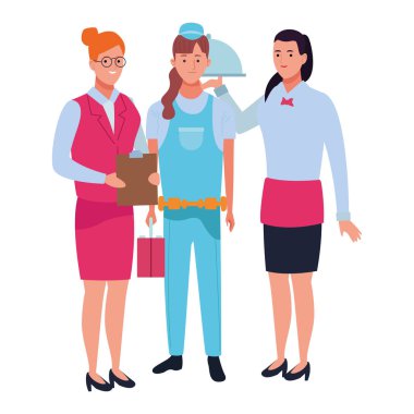 Profesyoneller işçi karakterleri çizgi film gülümseyen