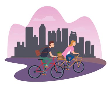 Bisiklete binen gençler çizgi film