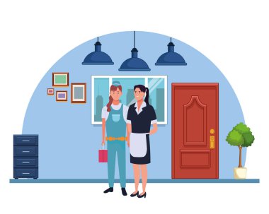 Profesyoneller işçiler çift gülümseyen karikatürler