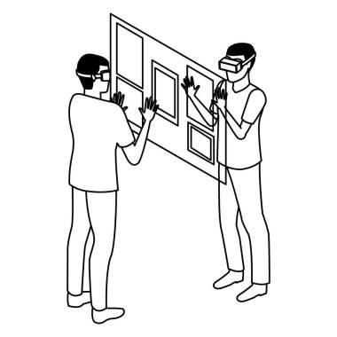 siyah beyaz sanal gerçeklik teknolojisi deneyimi karikatür