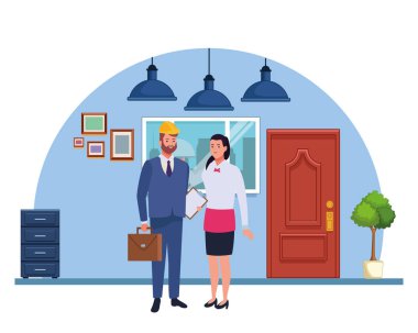 Profesyoneller işçiler çift gülümseyen karikatürler