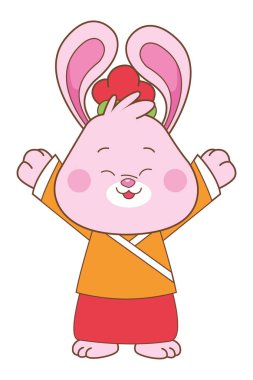 Sonbahar ortası sevimli tavşan karikatür