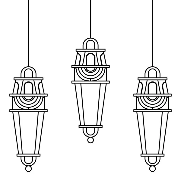 Lanterne decorazione festival lampade cartone animato in bianco e nero — Vettoriale Stock