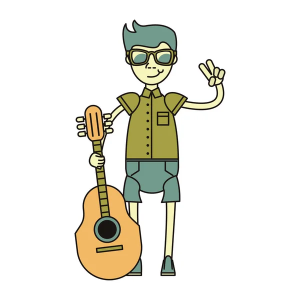 Hipster pojke med akustisk gitarr — Stock vektor