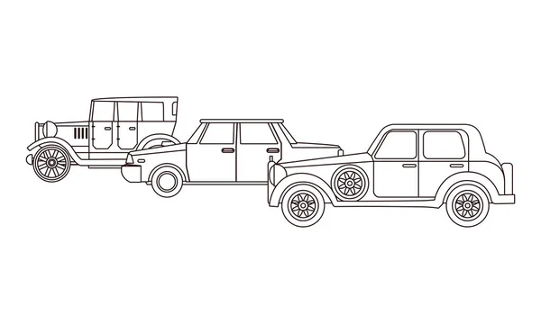Veículos de carros antigos e clássicos em preto e branco —  Vetores de Stock