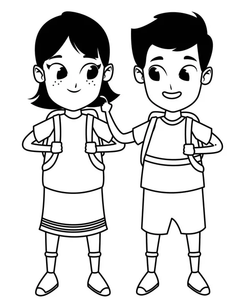 Adorable lindo niños dibujos animados de la infancia en blanco y negro — Vector de stock