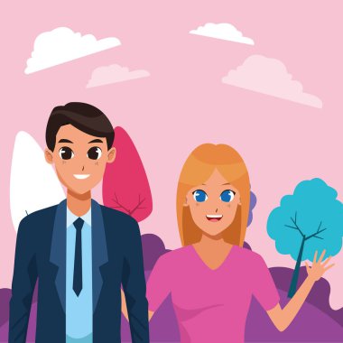 Genç çift gülümseyerek ve tebrik