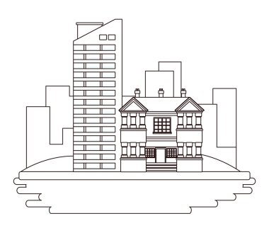 Kentsel binalar ve şehir mimarisi siyah beyaz