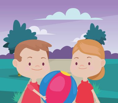 Sevimli mutlu çocuklar eğlenceli karikatürler sahip