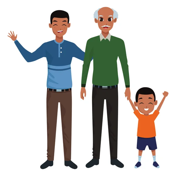 家庭父亲和祖父的手与阿弗罗男孩 — 图库矢量图片