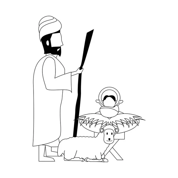 merry christmas nativity christian cartoon in black and white - Stock Image  - Everypixel