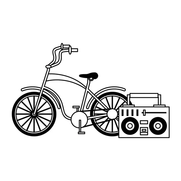 Turismo vintage bicicleta y estéreo en blanco y negro — Vector de stock