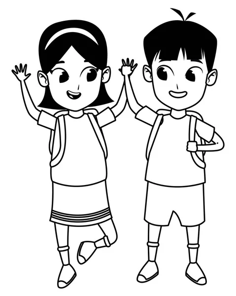 Adorable lindo niños dibujos animados de la infancia en blanco y negro — Vector de stock