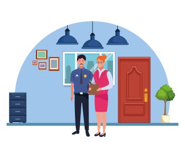 Profesyoneller işçiler çift gülümseyen karikatürler