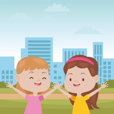 Sevimli mutlu çocuklar eğlenceli karikatürler sahip