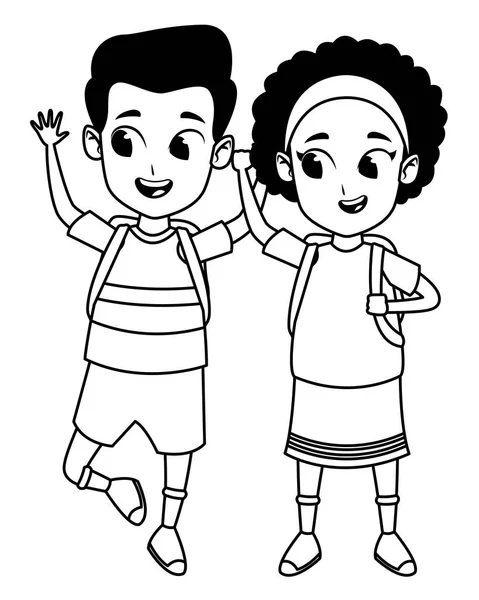 Urocze dzieci dzieciństwo kreskówka w czerni i bieli — Wektor stockowy