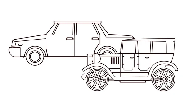 Oldtimer und Oldtimer Fahrzeuge in schwarz und weiß — Stockvektor